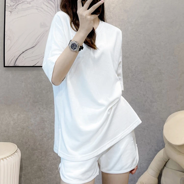白色运动套装女夏2025新款网红炸街高级感t恤短裤时尚休闲两件套
