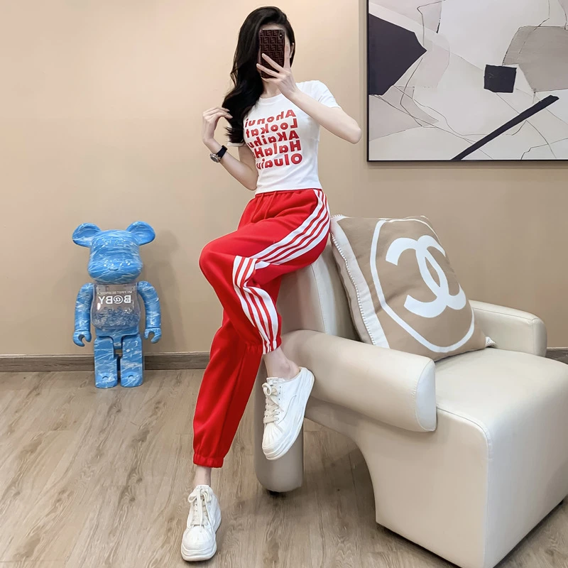 减龄时尚休闲运动套装女夏季新款大众韩版显瘦短袖休闲裤两件套潮