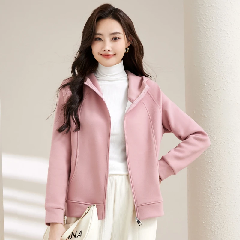 时尚设计感卫衣女秋冬新款显瘦减龄女士连帽上衣加绒外套潮流