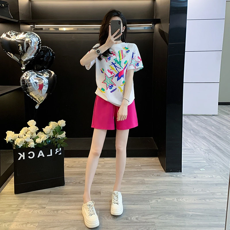 2025夏季新款女装时尚休闲彩色多巴胺宽松显瘦减龄青春活力两件套