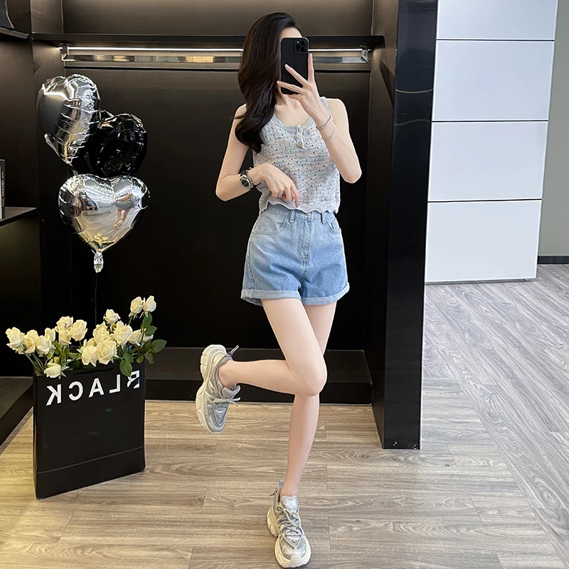 2025夏季新款女装时尚韩版青春休闲减龄短裤短袖背心多巴胺套装