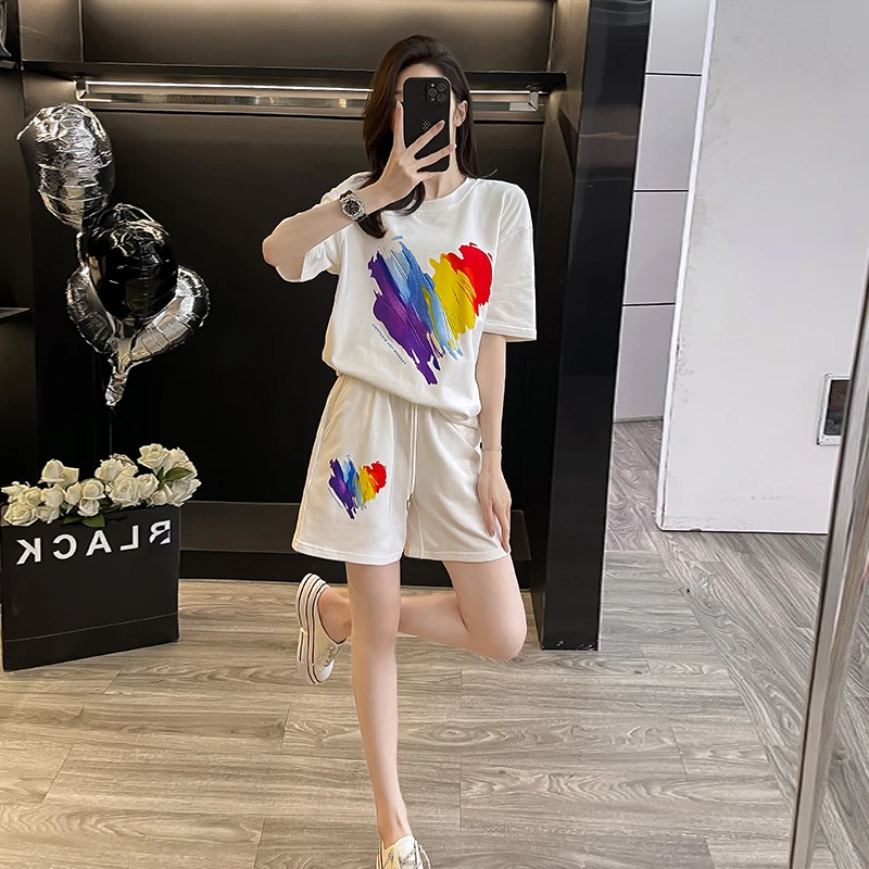 2024夏装新款网红宽松显瘦洋气短袖短裤两件套潮流运动套装女