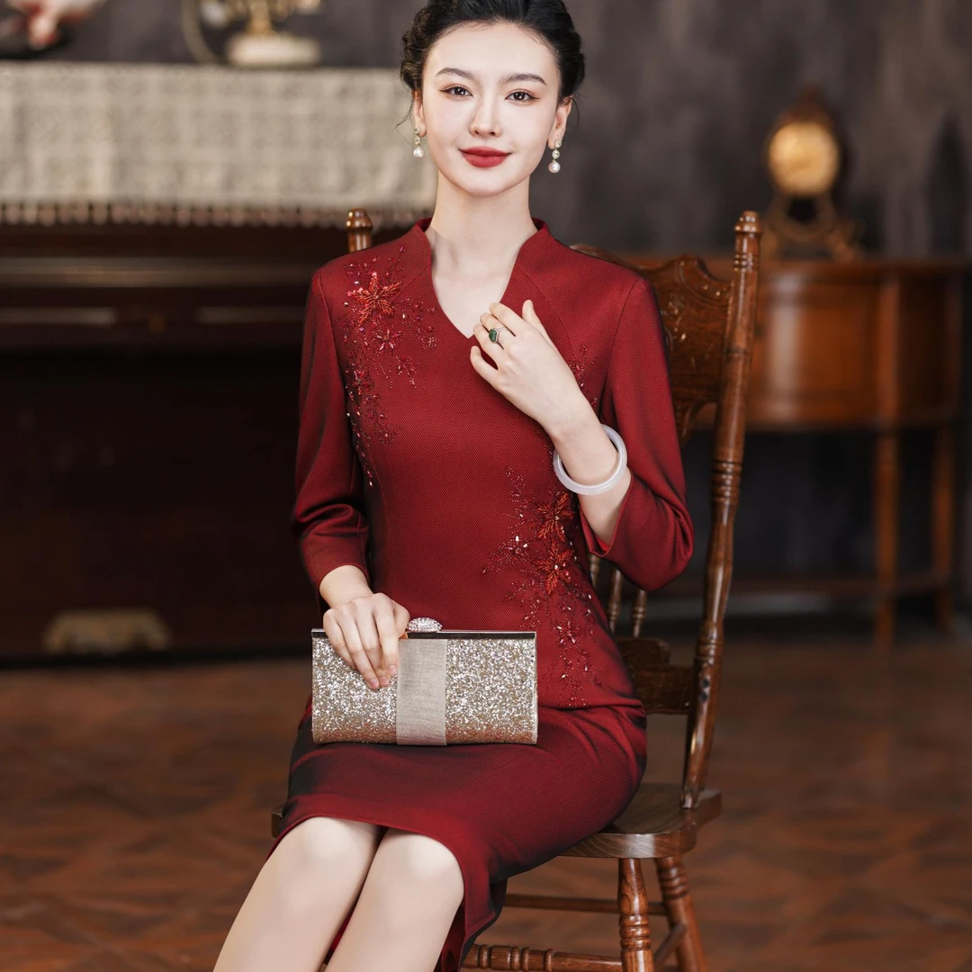 冬季回门中长款中国风旗袍气质新娘秋冬秋季婚礼服春秋长袖中式