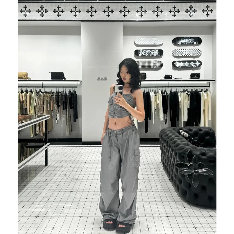 薄款风暴狩猎阔腿伞兵裤刺绣24潮牌新款炸街美式复古辣妹工装裤