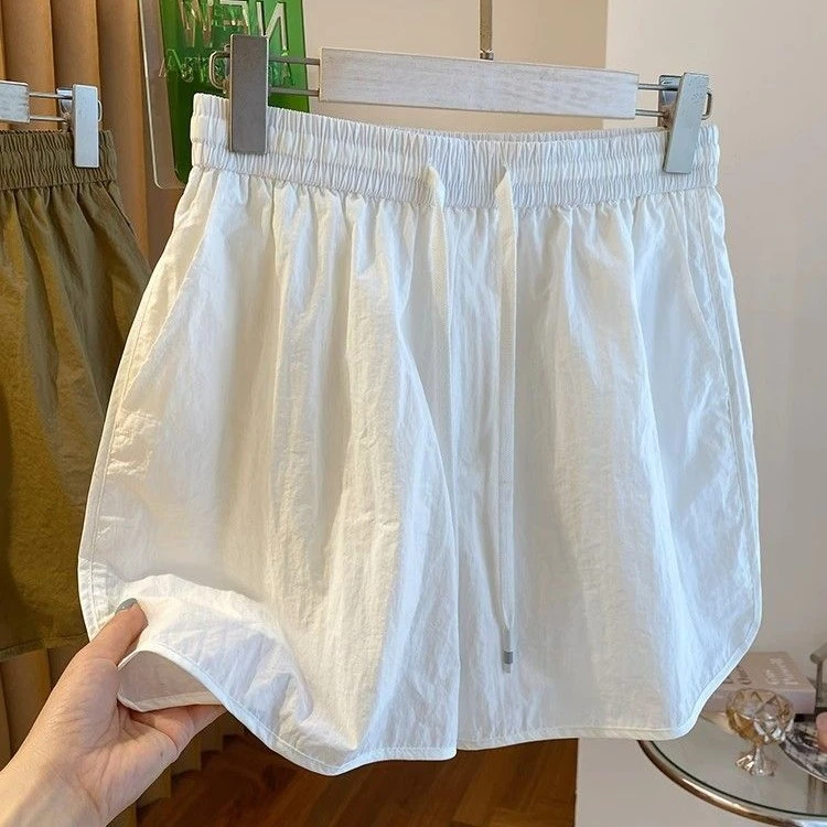 白色速干短裤女夏款2025外穿运动风松紧腰宽松百搭小个子居家热裤