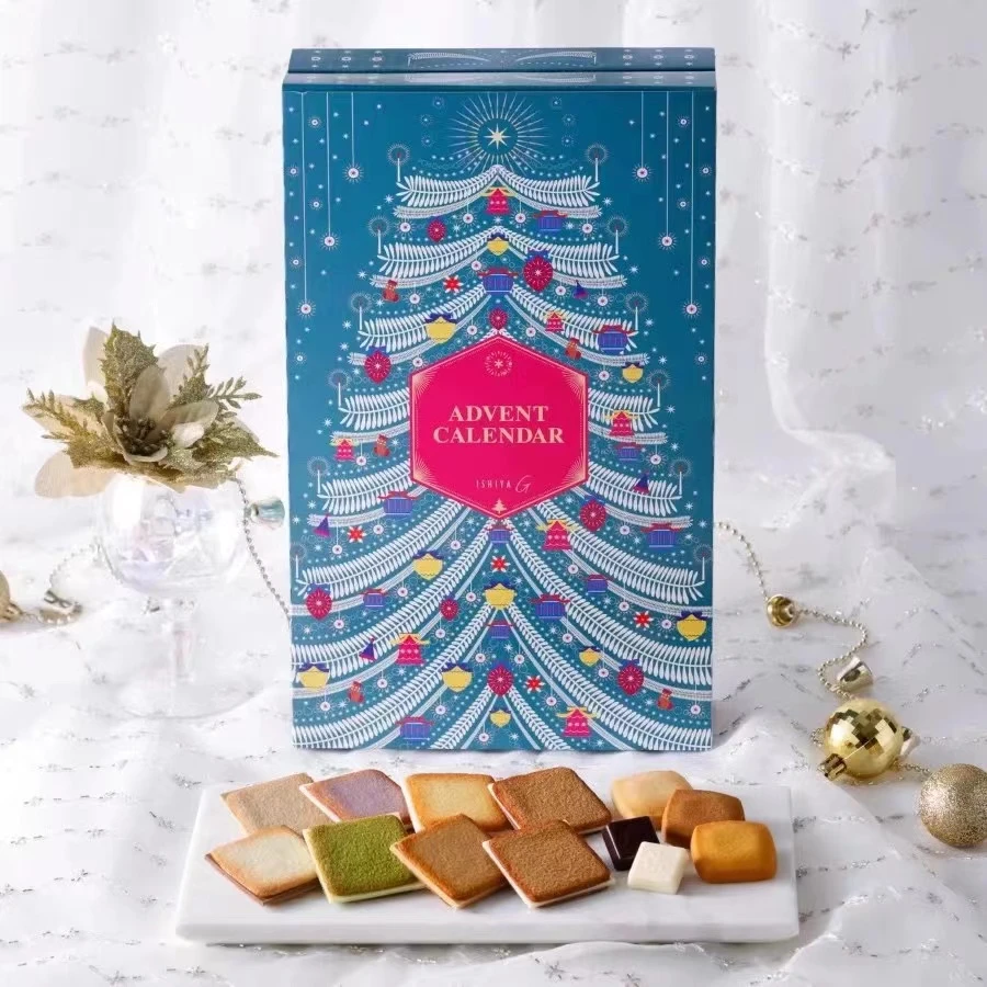 现货秒发白色恋人巧克力夹心饼干日历礼盒新年礼物180g送礼袋24枚