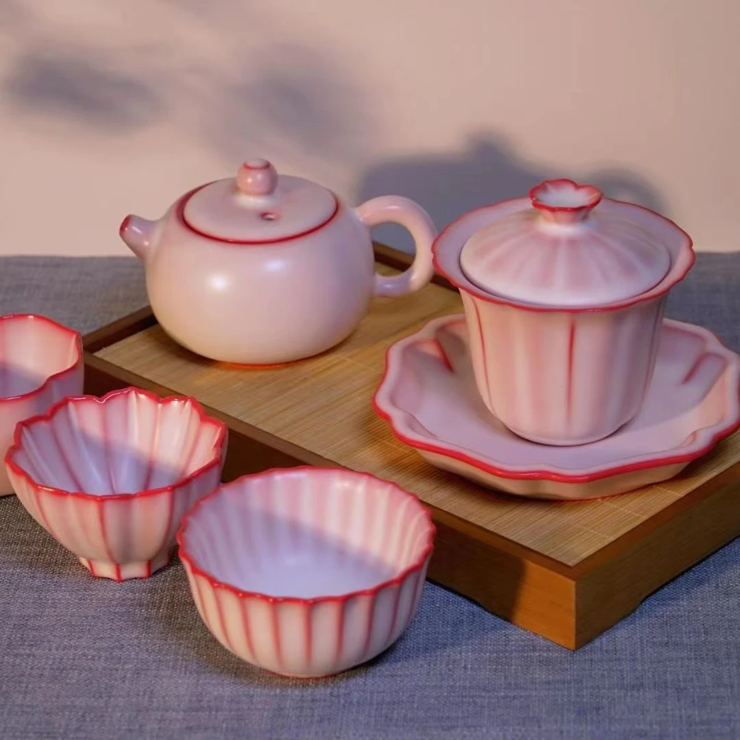 红胎粉汝开片可养主人杯品茗杯三才盖碗功夫茶具茶壶猪油冻西施壶
