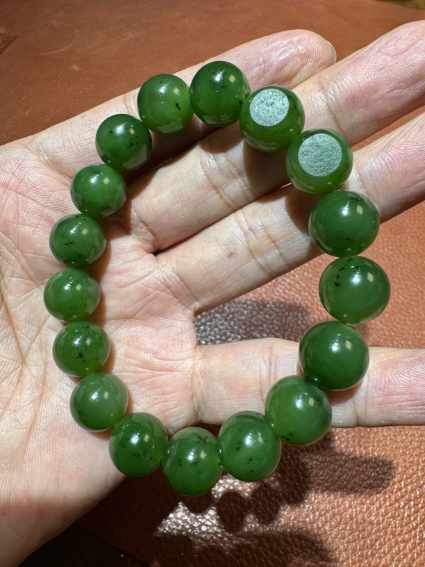 和田玉籽料碧玉卡12圆珠手串
