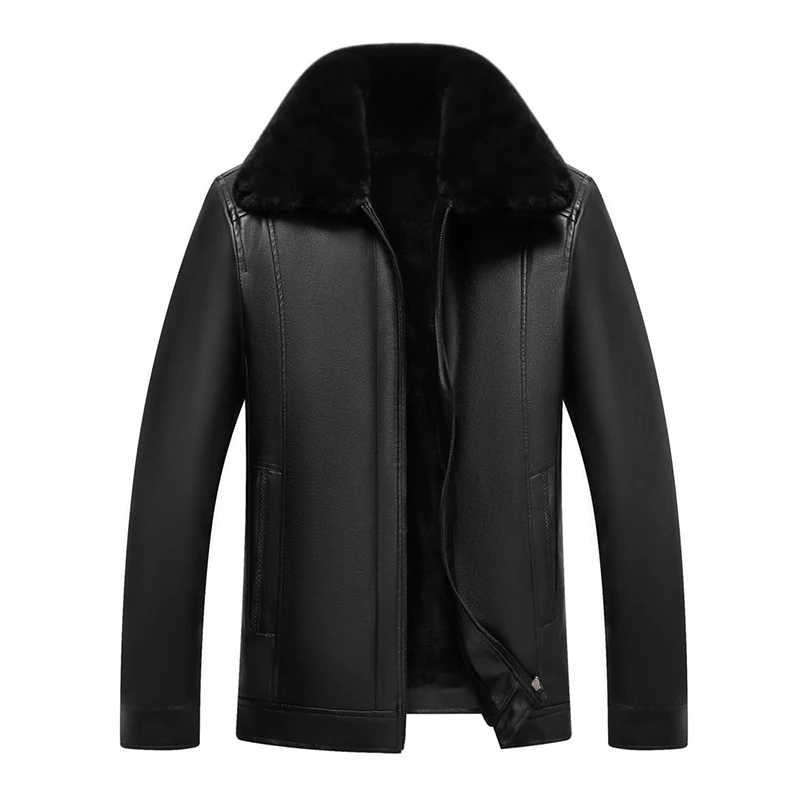男士大毛领可拆卸加绒加厚皮衣外套H