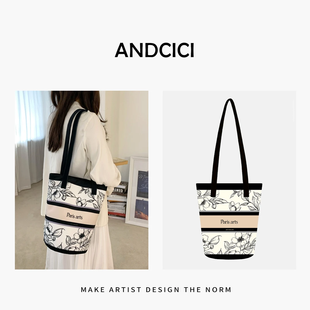 ANDCICI@设计师款 花间令～长款水桶包帆布包单肩包手提书包托特包