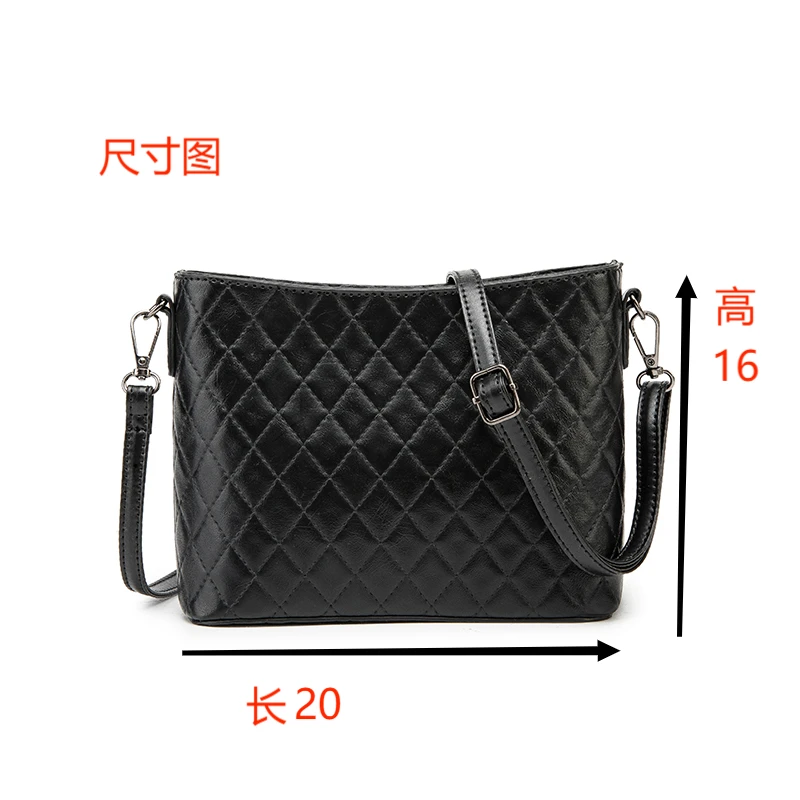 2024新款时尚百搭女士黑色单肩斜跨菱格包水桶通勤小香风包包H117