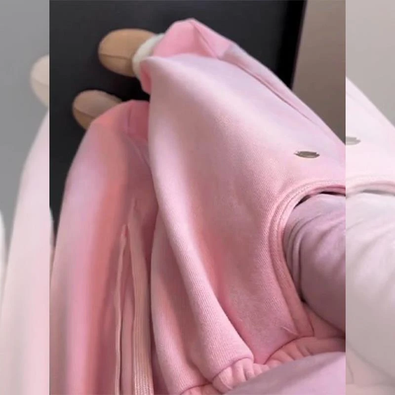 减龄粉色抽绳腰高级感加绒加厚休闲裤2024冬季慵懒风休闲卫裤