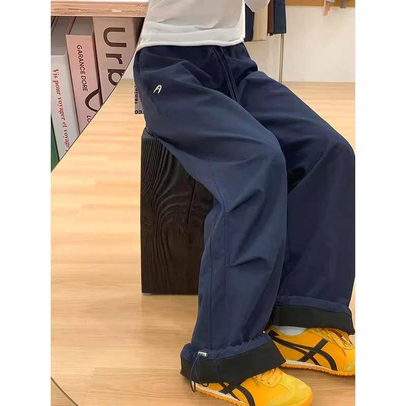 美式潮牌藏青色运动工装裤女速干运动冲锋裤秋冬2024新款直筒长裤