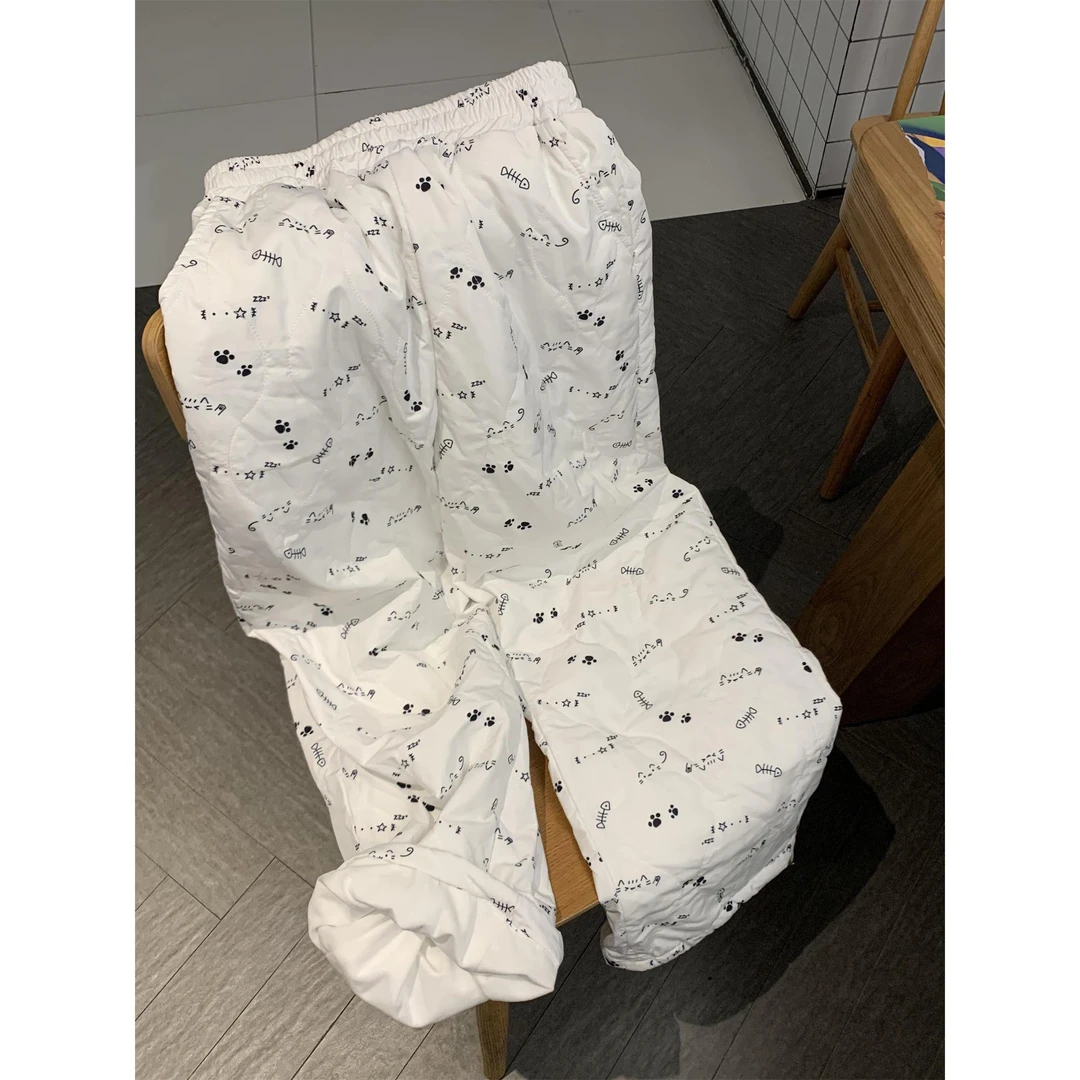 原创卡通印花夹棉睡裤秋冬款女生休闲遛弯外穿长裤加厚保暖居家裤