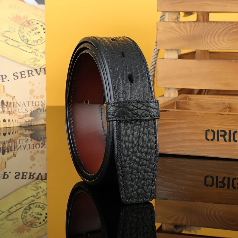 3.8野牛皮带身男士皮带 适用针扣带身（无扣头）黑色简约百搭时尚款