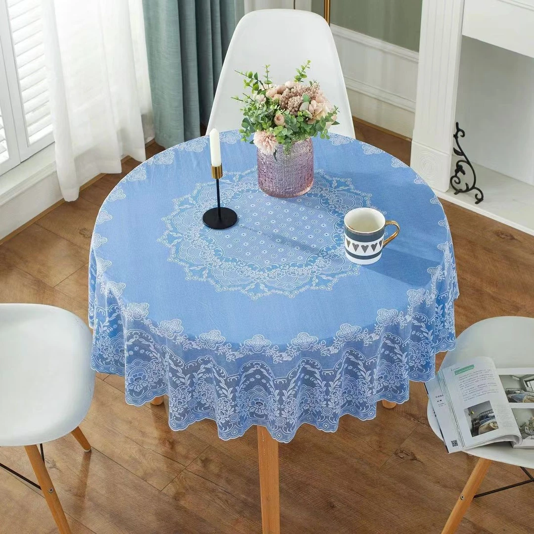 欧式简约烫金防水防烫PVC塑料台布烫金免洗家用圆桌布圆形餐桌布