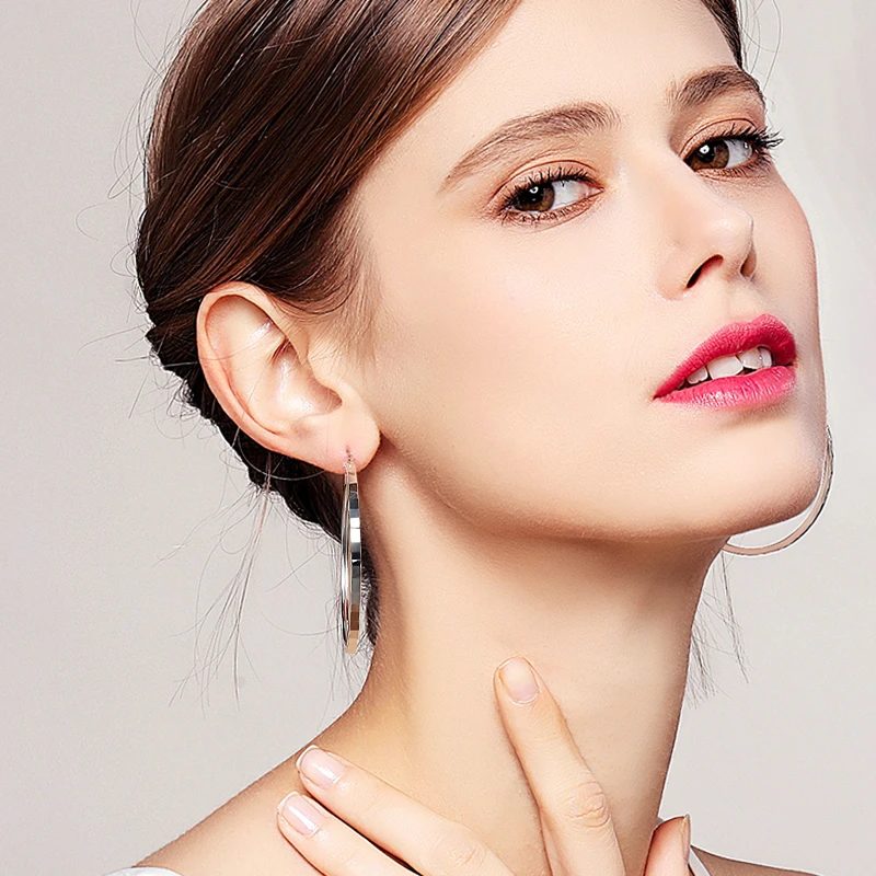 925银耳饰 原创设计耳环欧美耳饰简约大圆圈夸张饰品大耳圈耳坠