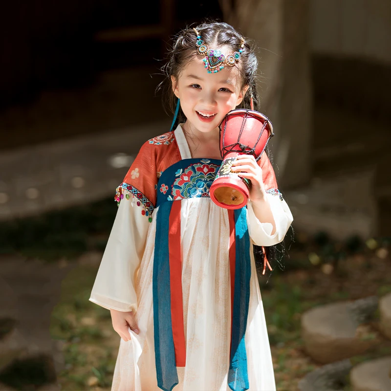 【羽灵】汉服女童春季新款女孩民族风古装超仙长袖襦裙宝宝汉服裙子