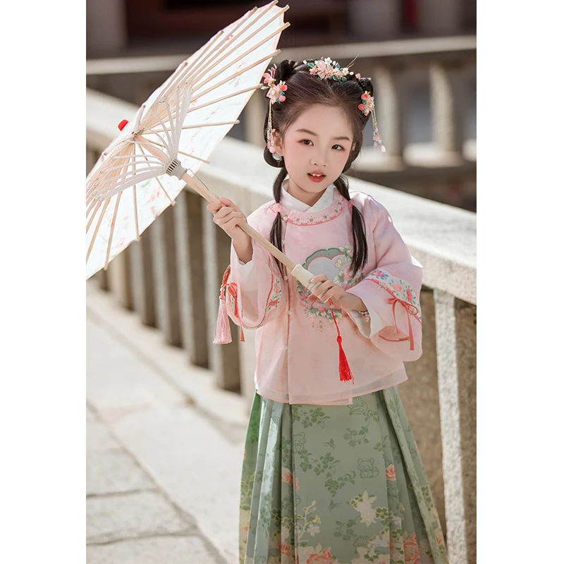 【繁花】马面裙女童春季2024新款宝宝中国风古装唐装套装儿童马面裙