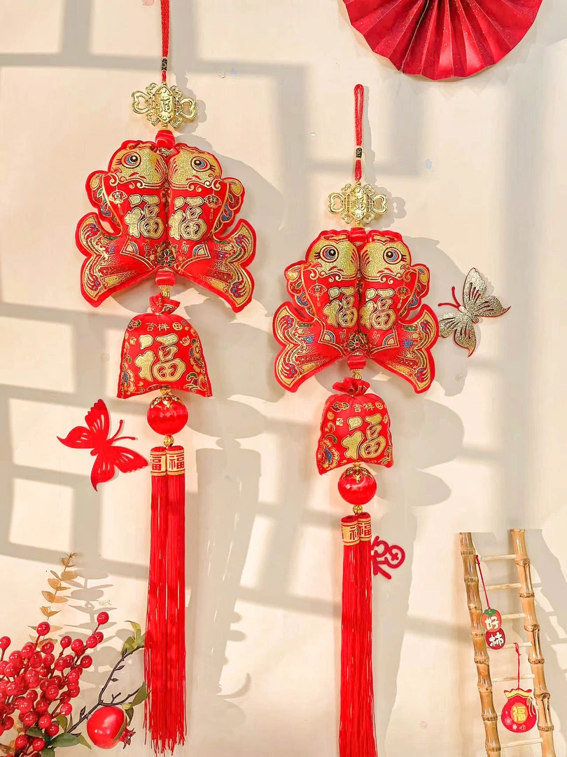 8111新年挂饰双鱼挂大钱袋大号过新年春节元旦客厅背景装饰