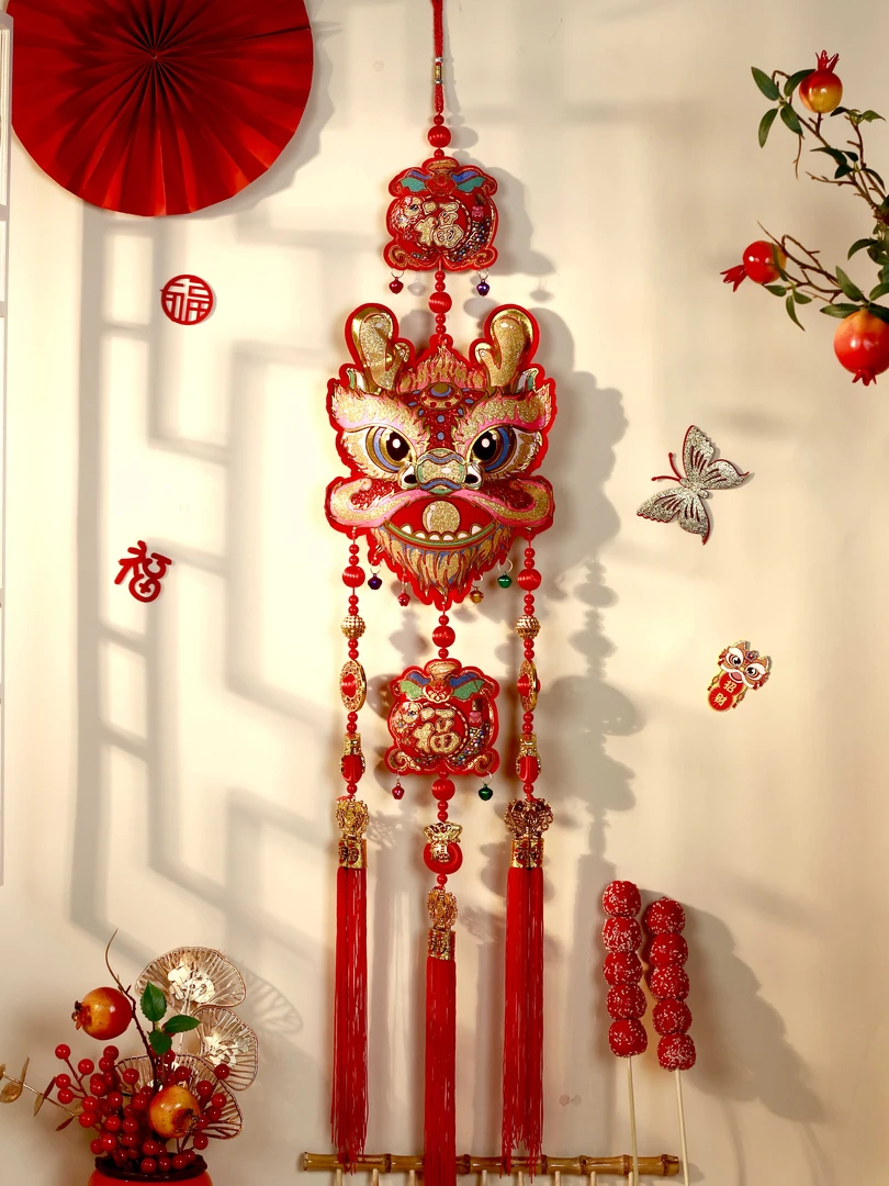 【一对】小龙年3联大挂串过年春节布置客厅背景装饰用品907