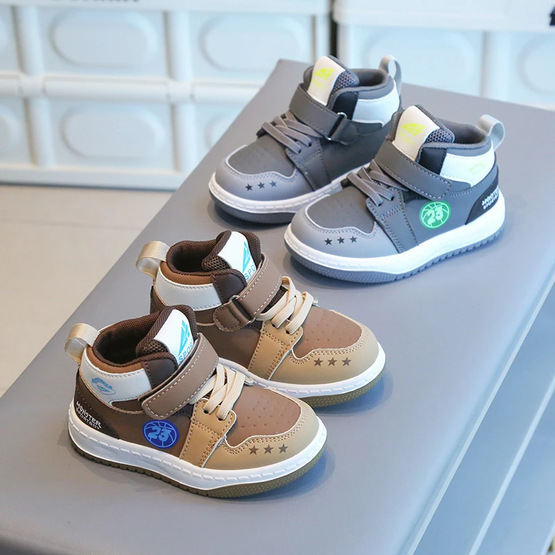 儿童运动鞋2024春秋新款男童女童休闲高帮篮球板鞋软底宝宝鞋单