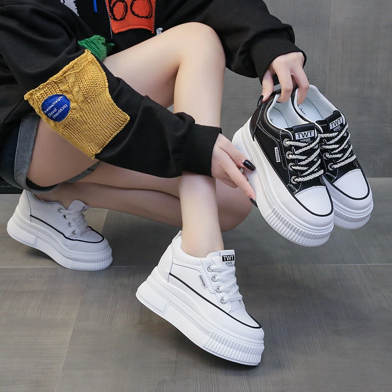 2025秋冬加绒厚底增高皮面小白鞋松糕底韩版显脚小休闲四季全皮面