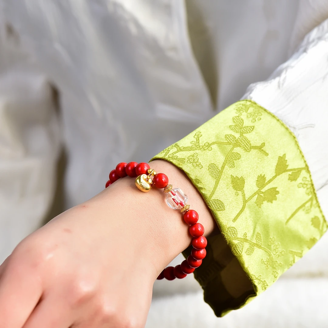 含辰砂工艺品朱砂红砂8mm手工DIY女款潮流时尚版女款本命年