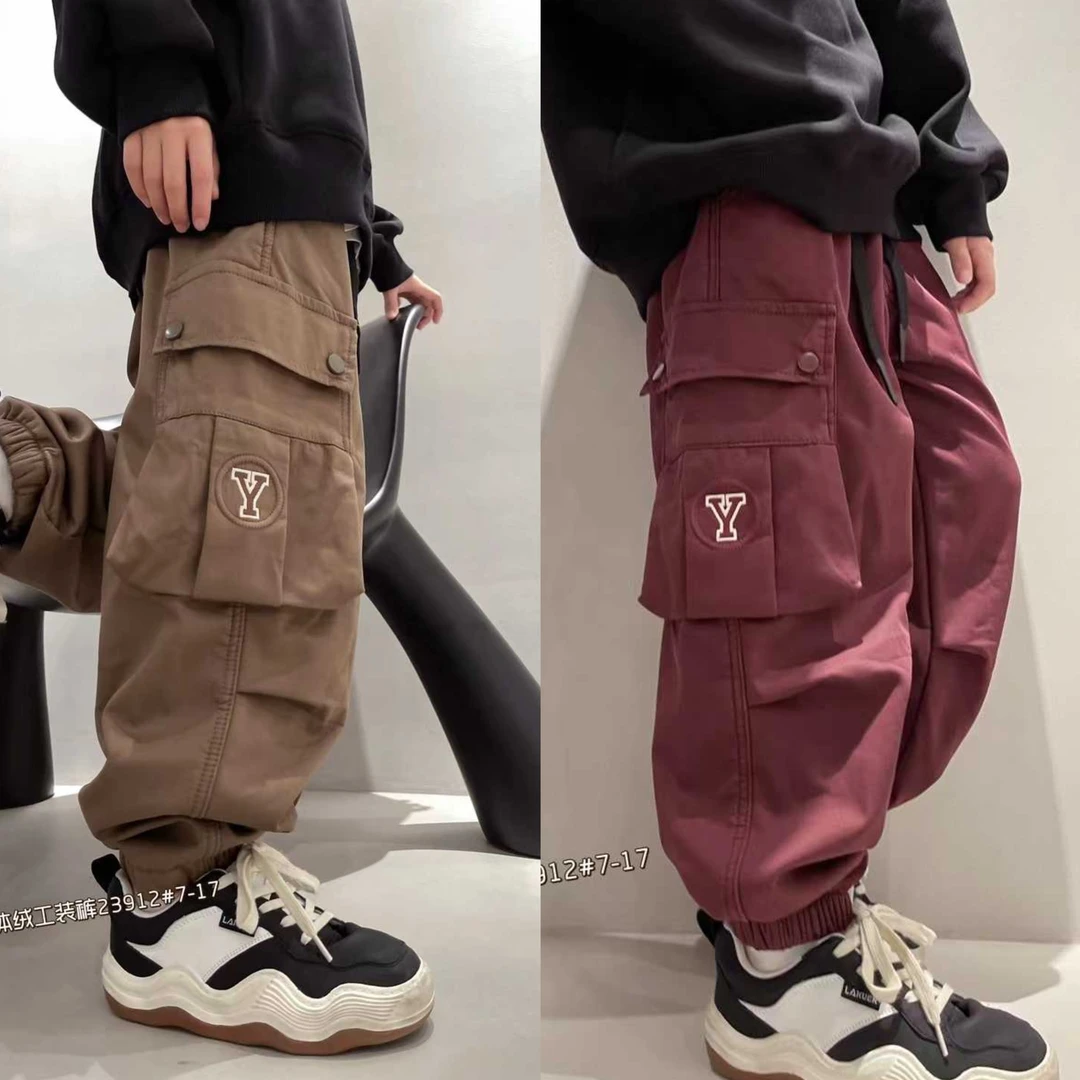 （一体绒）冬季儿童加绒工装裤23912