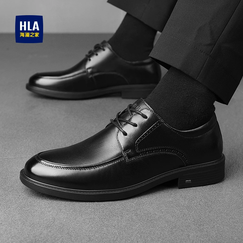 HLA/海澜之家男鞋新款男士时尚休闲系带百搭黑色正装系带软底商务