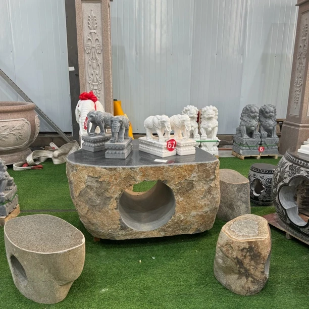 石桌石凳庭院一套花园户外茶台公园天然大理石花岗岩桌子石雕