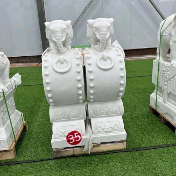 门口摆件天然石材汉白玉抱鼓石小象门墩抱鼓石别墅酒店门口装饰