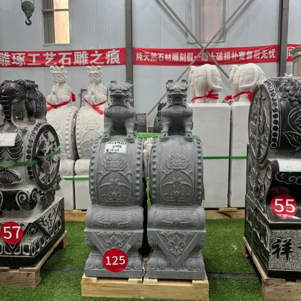 石雕门墩石鼓一对门口大象石鼓狮子青石麒麟别墅看门石摆件抱鼓石