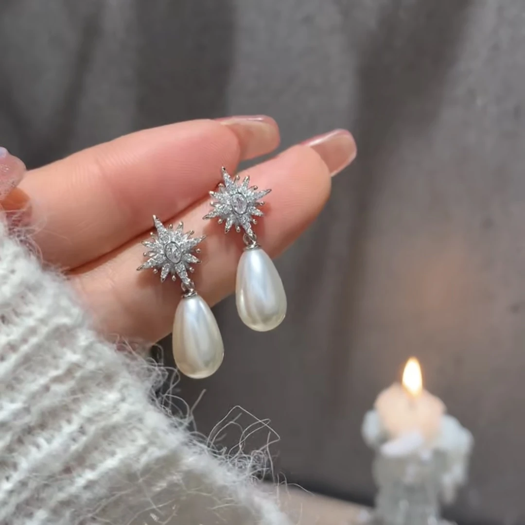 925银仿珍珠耳饰 【西西里岛】八芒星仿珍珠耳钉轻奢气质款耳钉9944