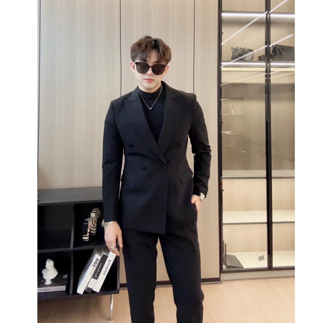 【K.Z.STAR】秋季新款双排纯色韩版西服休闲高级轻奢型男小西装套装