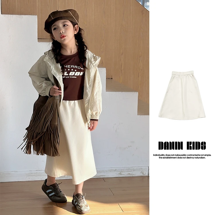 【嗒囜】女童春款韩版松紧腰中长款半身裙中大童宽松直筒裙242581