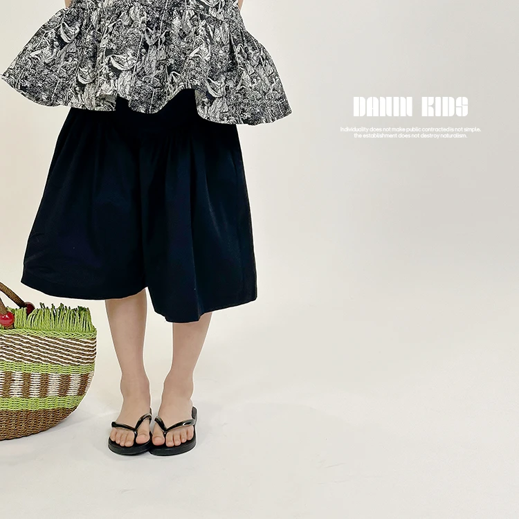 【嗒囜】231180 儿童韩版洋气宽松裙裤女童高腰夏季黑色阔腿裤