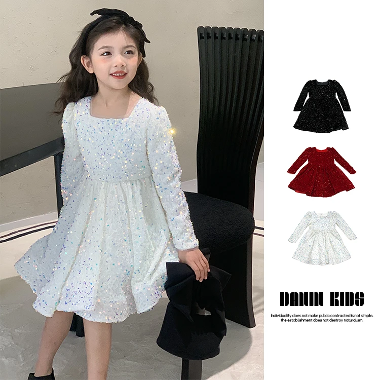【嗒囜】女童长袖亮片连衣裙儿童舞蹈裙气质舞台甜美公主裙238528