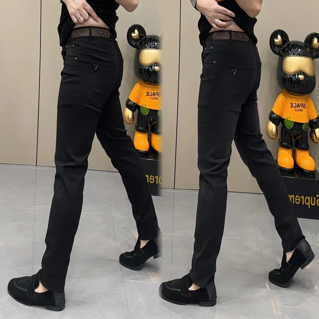 男士小脚时尚潮流修身显瘦高弹力牛仔裤废土牛仔风防寒磨毛牛仔裤