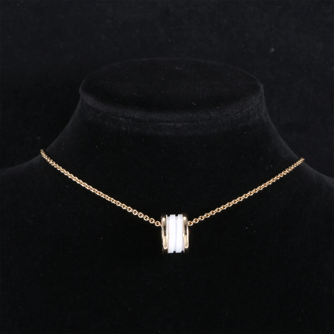 99新 BVLGARI/宝格丽 久久 项链 18K金 白陶瓷 三环扣 18K玫瑰金