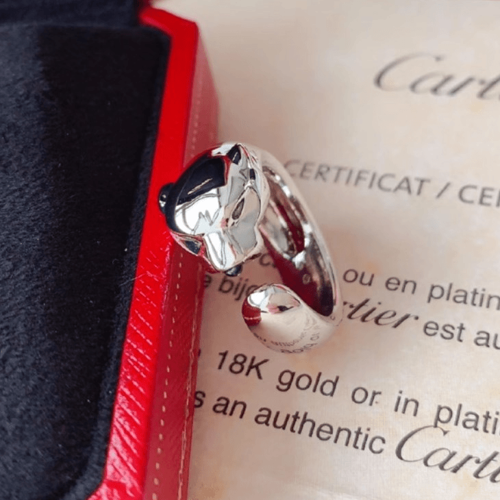 99新 Cartier/卡地亚 久久 特豹头戒指 18K白金 宽版 54圈号