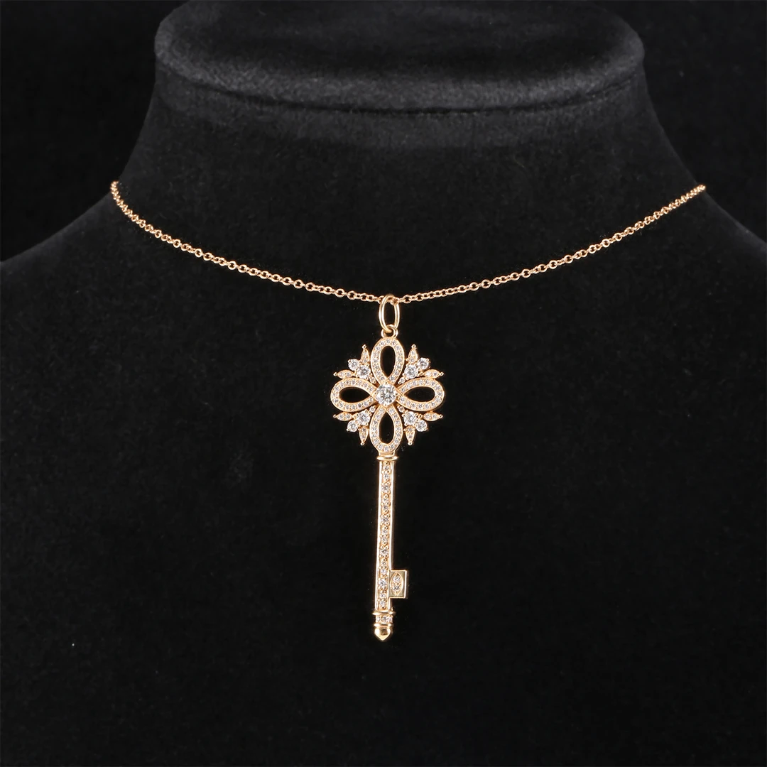99新 Tiffany & Co./蒂芙尼 久久 满钻 钥匙吊坠 18K玫瑰金拼钻石