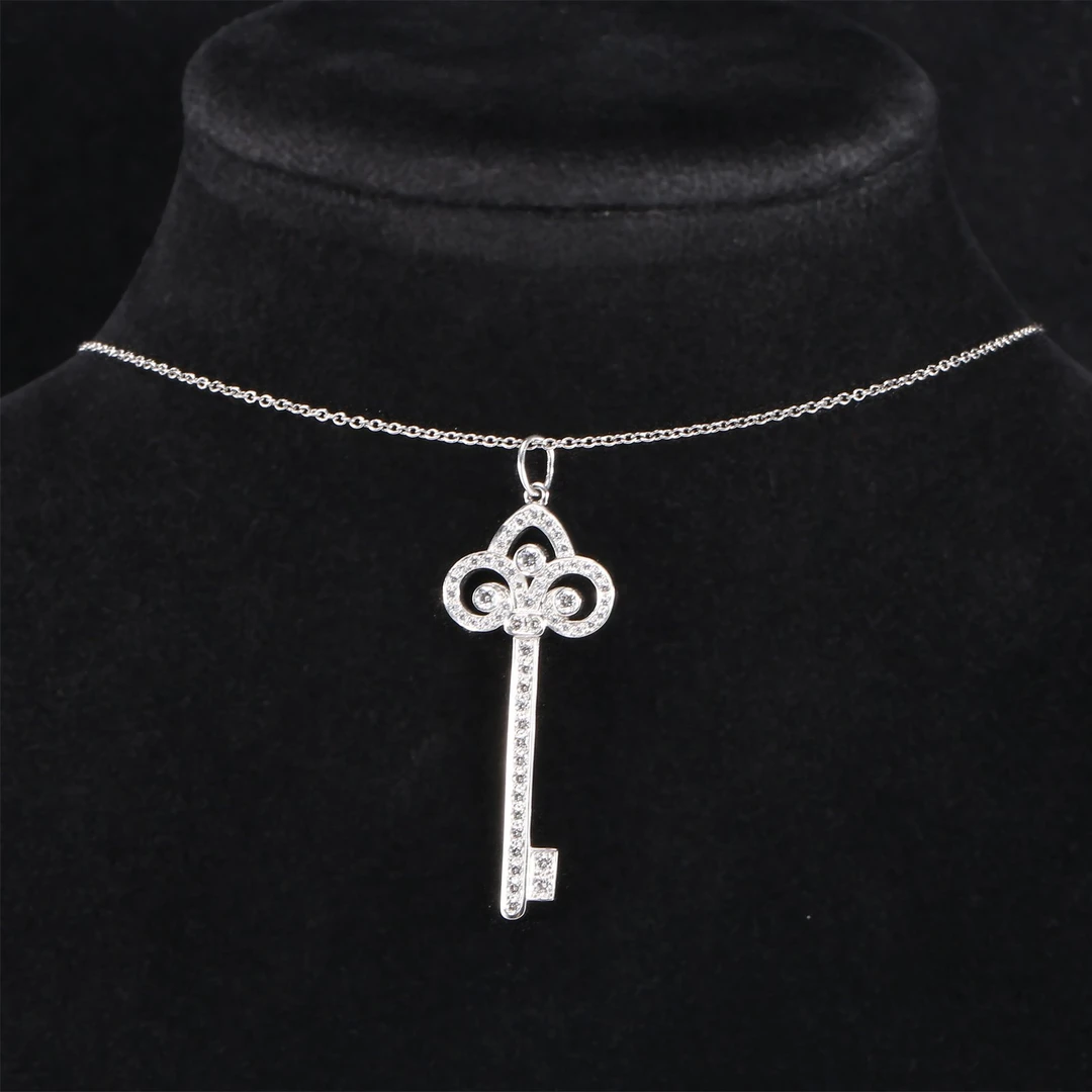 99新 Tiffany & Co./蒂芙尼 久久 铂金中号满钻鸢尾花钥匙18K白金