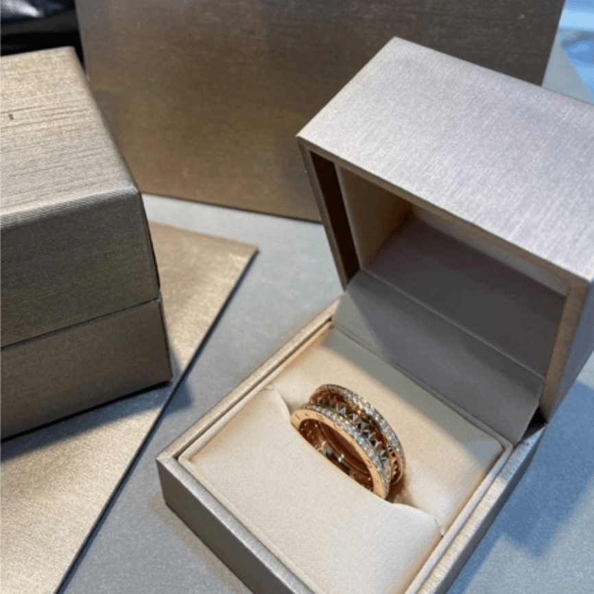 99新 BVLGARI/宝格丽 久久 B.ZERO1铆钉镶钻窄版 18K黄金拼钻石52