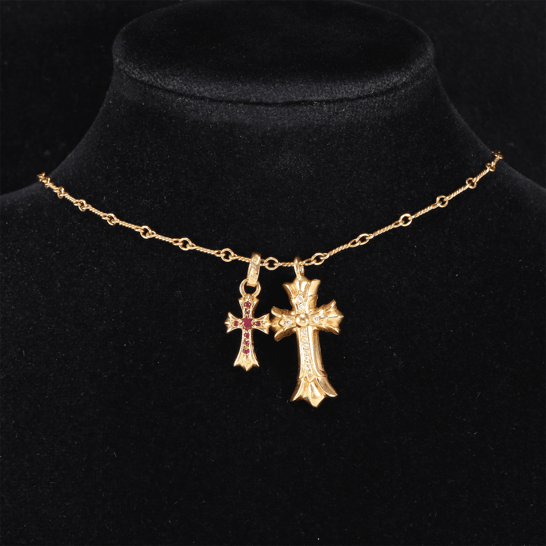 99新 Chrome Hearts/克罗心 久久 竹节链十字架镶钻项链 22K黄金