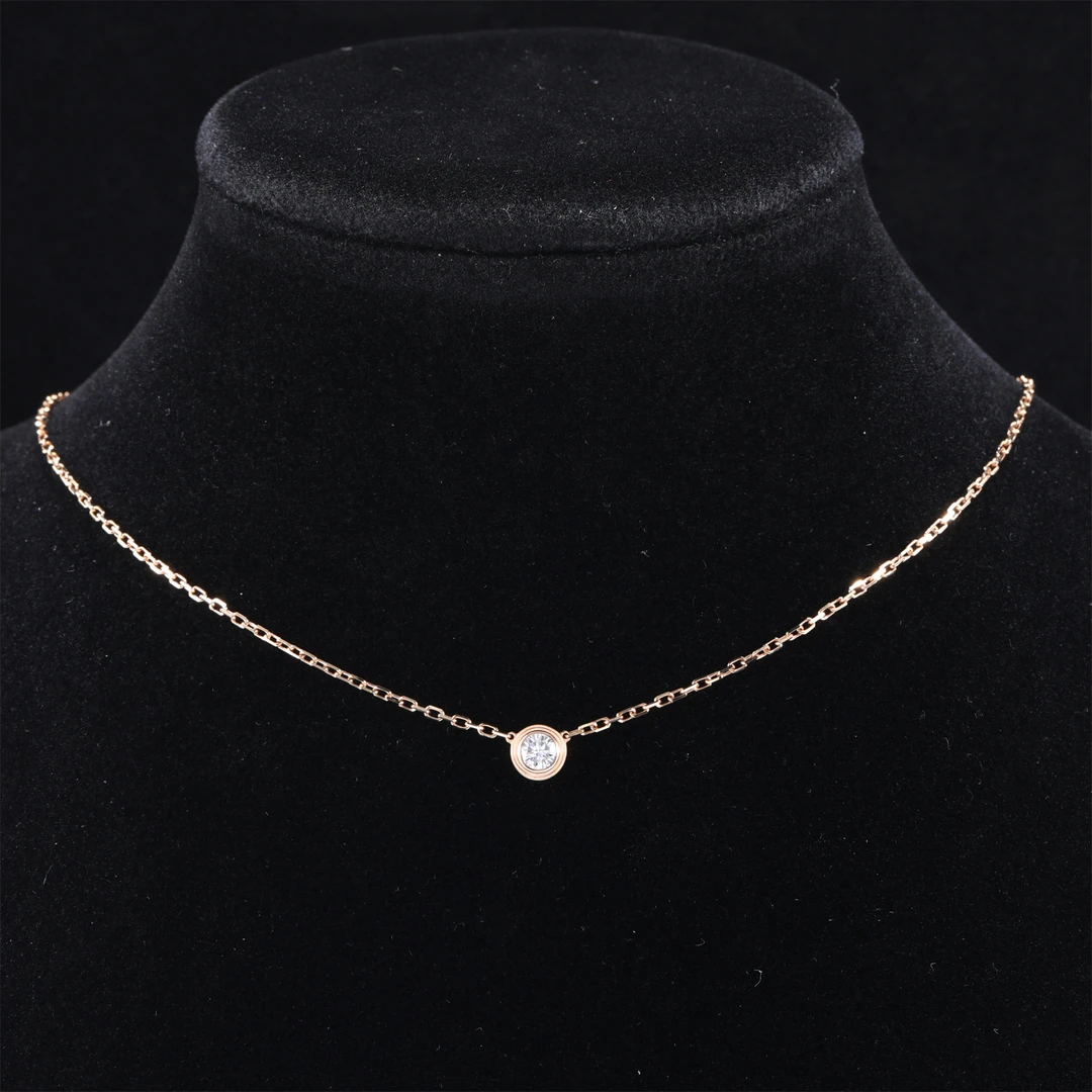 99新 Cartier/卡地亚 久久 18K单钻 19分钻 项链 18K玫瑰金拼钻石