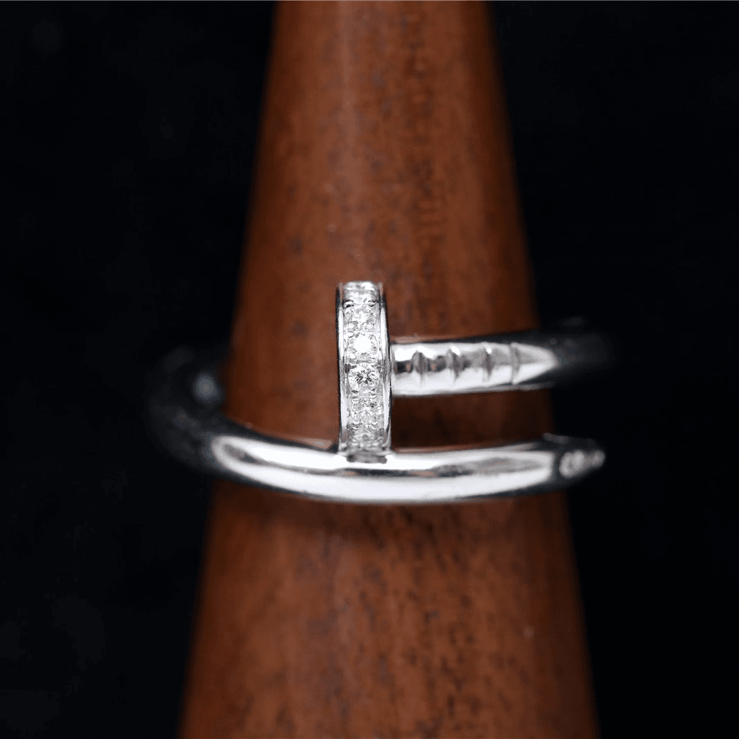 99新 Cartier/卡地亚 久久活动 钉子戒指 18K白金 粗版带钻 50