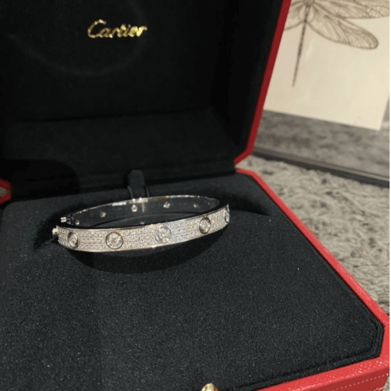 99新 Cartier/卡地亚 久久 满天星爆钻白金手镯16号 18k白金