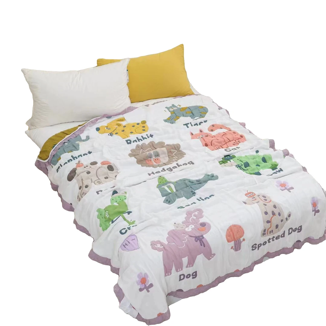 【京かわ会社】精品纯棉亲肤柔软泡芙被可机洗四季可用 动物王国棕