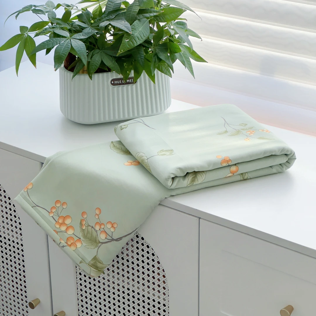 【京かわ会社】磨毛双层纱被罩 绿风铃 组合